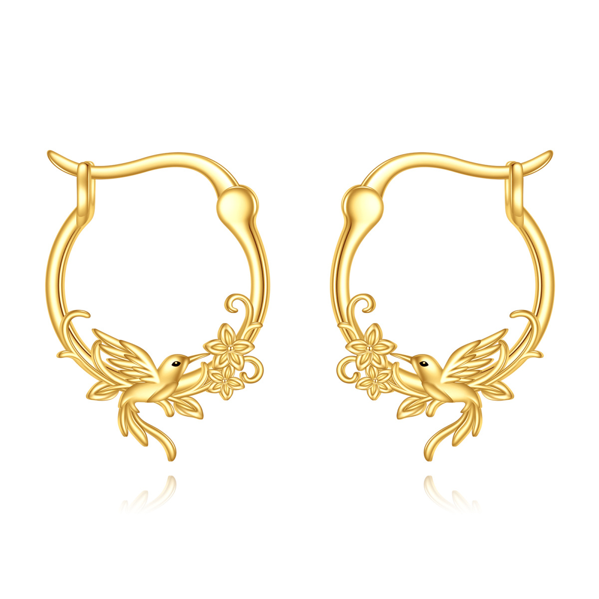 18K Gold Hummingbird Hoop Earrings-1