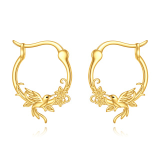 10K Gold Hummingbird Hoop Earrings-1