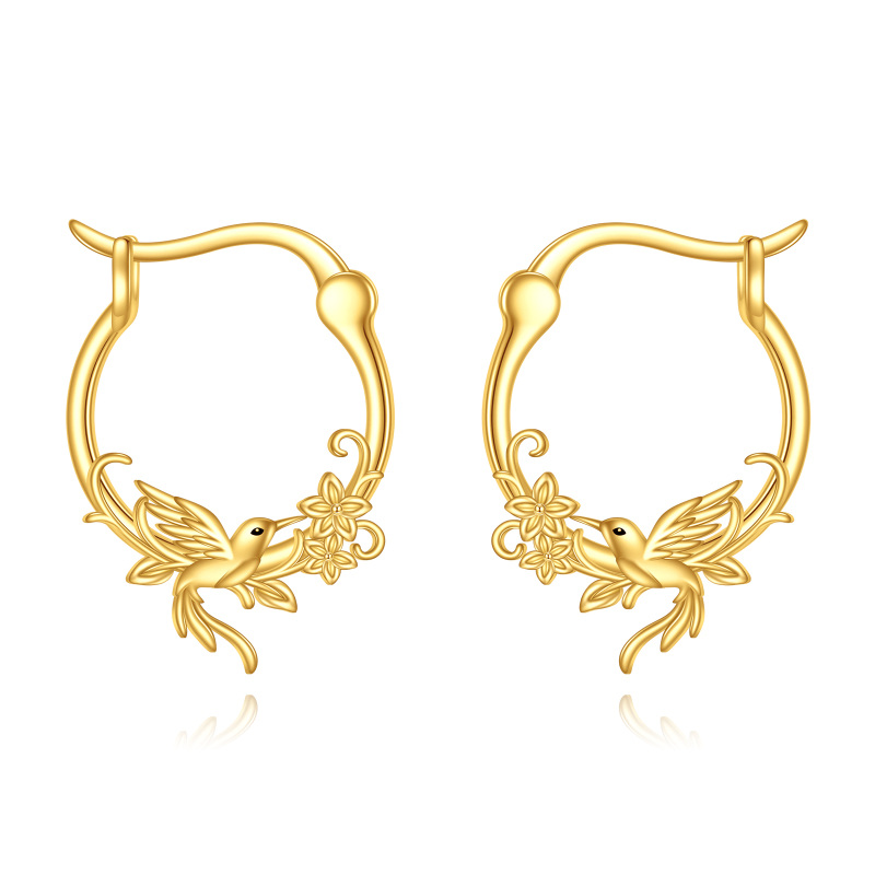 10K Gold Hummingbird Hoop Earrings-16
