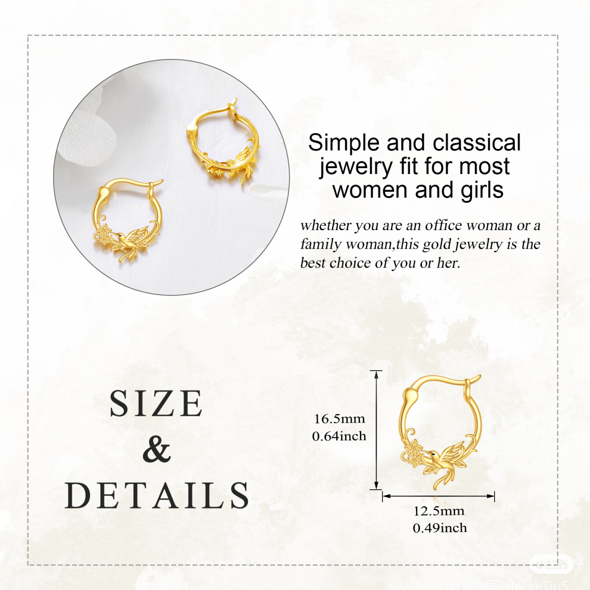 18K Gold Hummingbird Hoop Earrings-5