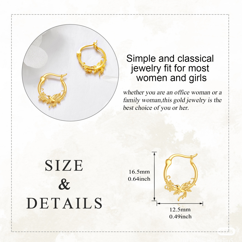 10K White Gold Hummingbird Hoop Earrings-5