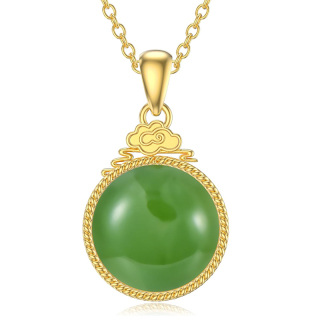 10K Gold Jade Round Necklace for Women-7