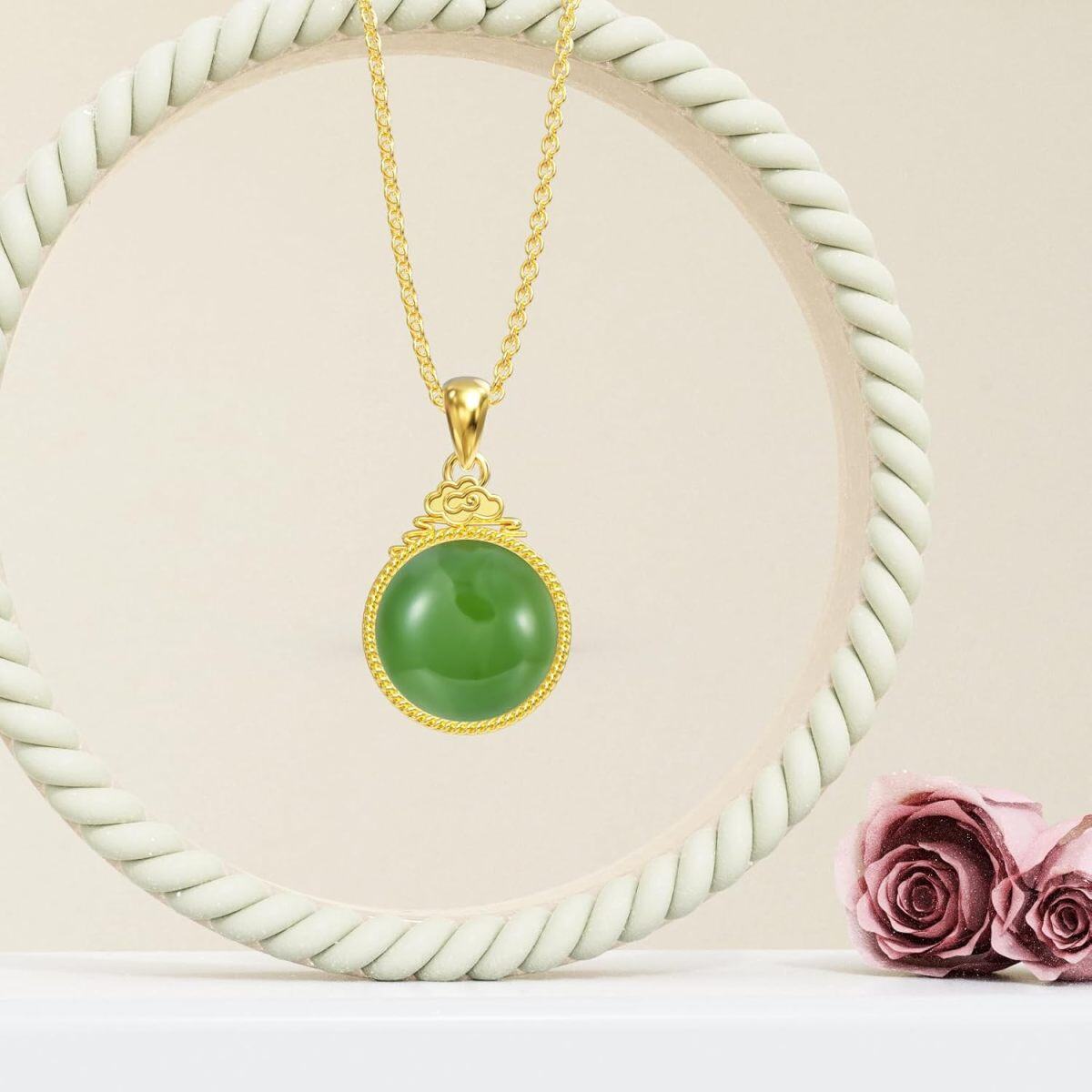 10K Gold Jade Round Necklace for Women-3