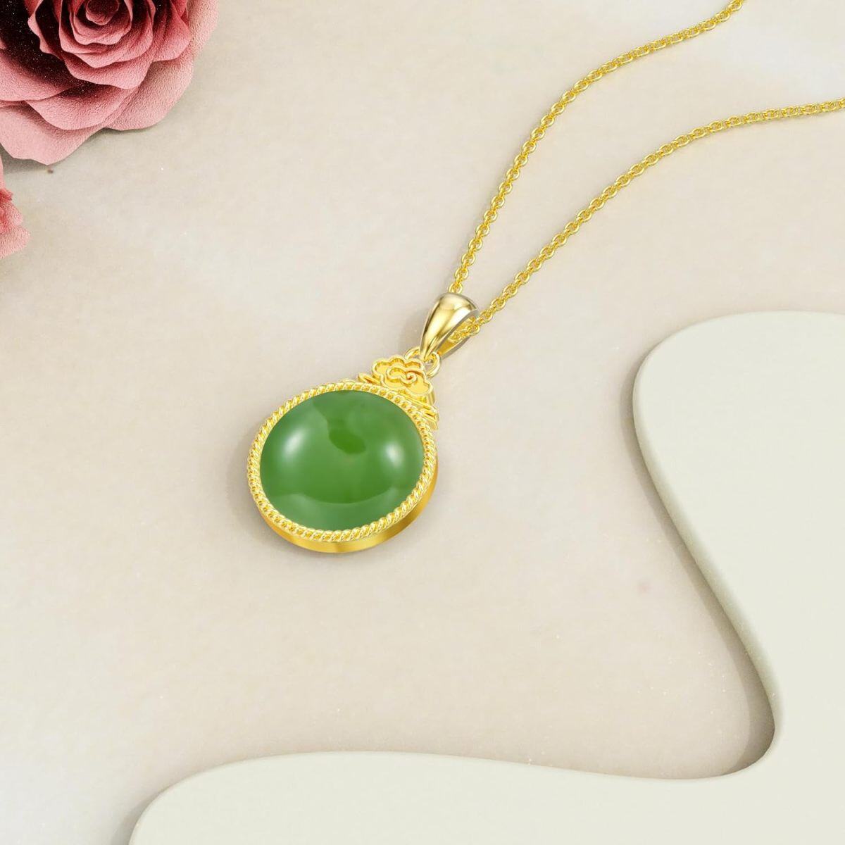 10K Gold Jade Round Necklace for Women-4