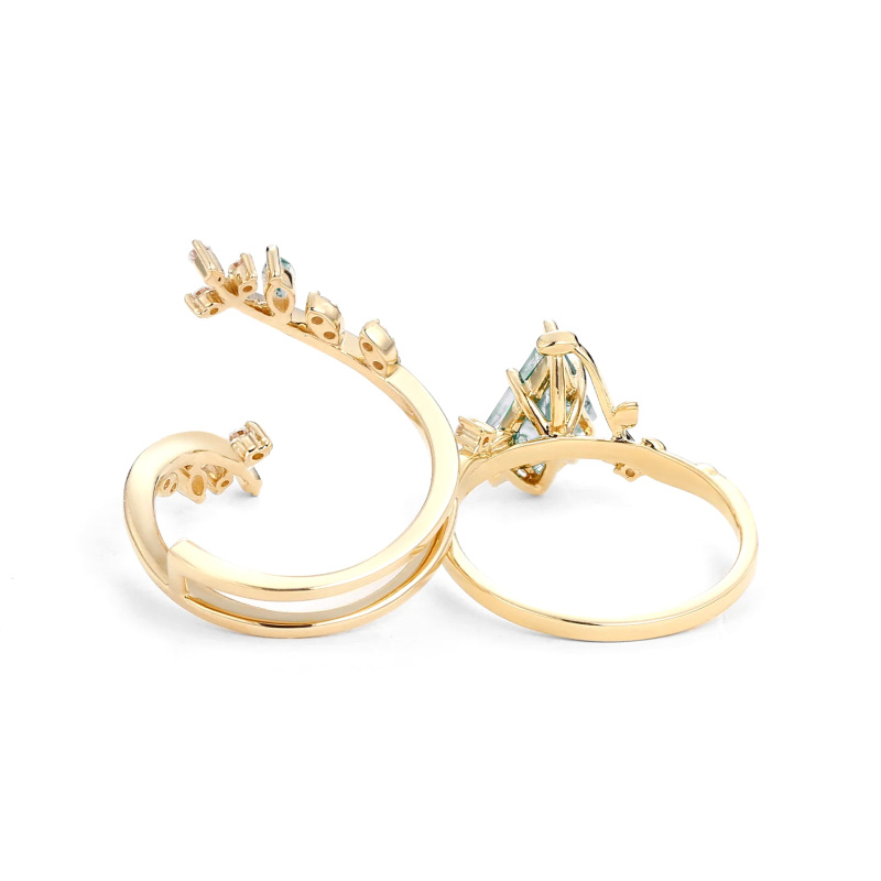 Verlobungsring aus 10-karätigem Gold mit Drachenschliff und Moosachat-4