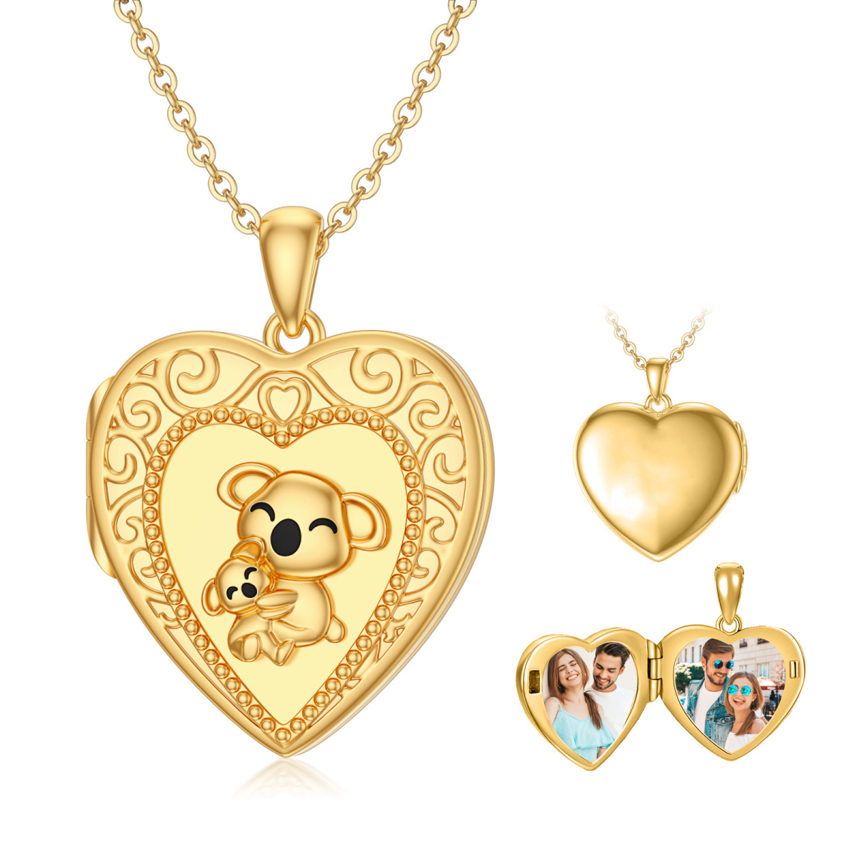 10K Gold Koala Personalized Photo Locket Necklace-3