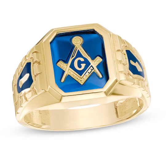 10K Gold Lab-Created Blue Sapphire Masonic Nugget Custom Ring for Men