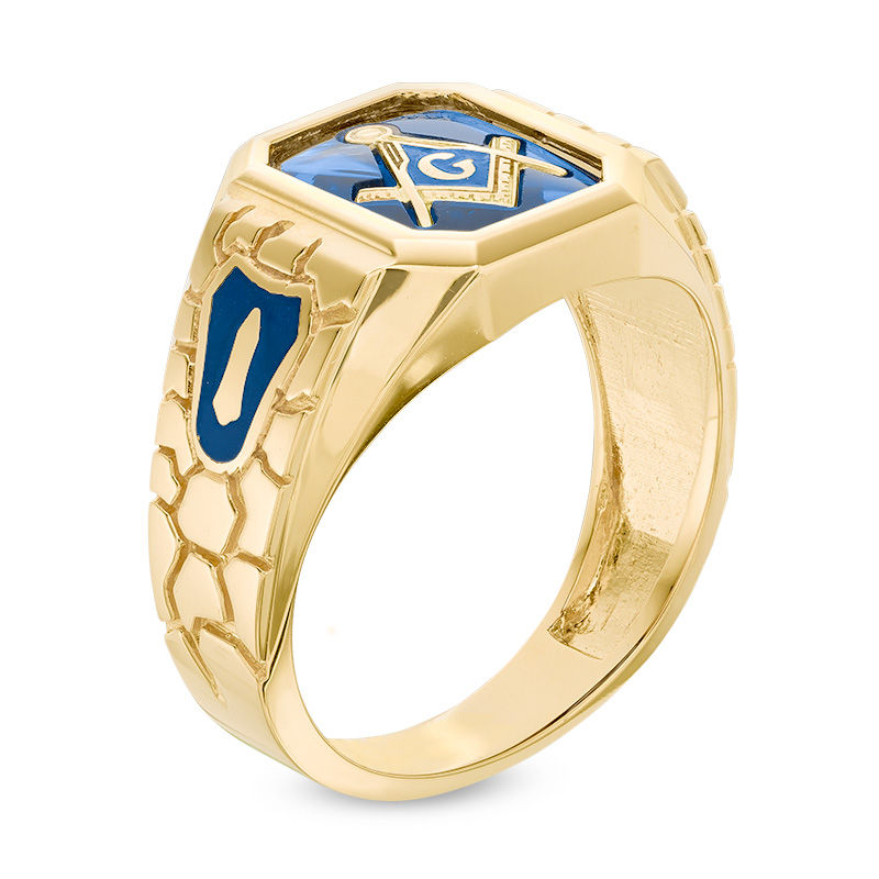 10K Gold Lab-Created Blue Sapphire Masonic Nugget Custom Ring for Men-3