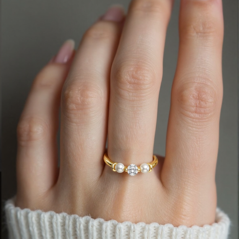 10K Gold Lab Created Diamond & Pearl Custom Personalized Engraving & Wedding Ring F/G Color SI1 Clarity 3EX IGI Certified-3