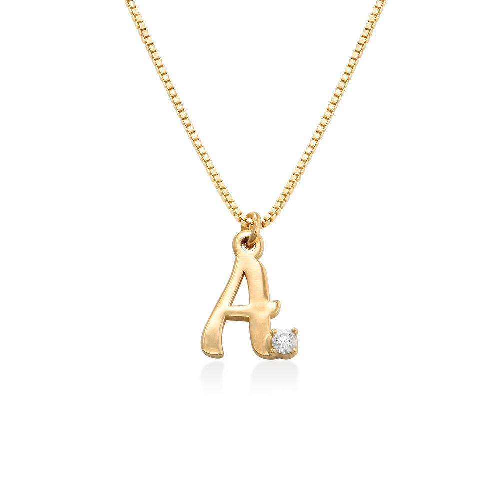 10K Gold Lab Created Diamond Personalized Initial Letter Pendant Necklace For Women-1