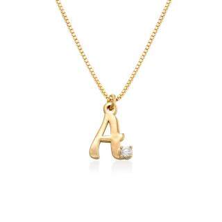 10K Gold Lab Created Diamond Personalized Initial Letter Pendant Necklace For Women-33