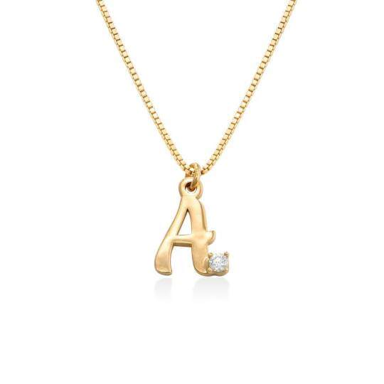 10K Gold Lab Created Diamond Personalized Initial Letter Pendant Necklace For Women