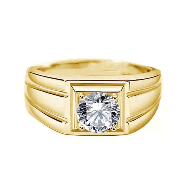 Bague en or 10 carats avec diamant créé en laboratoire pour homme