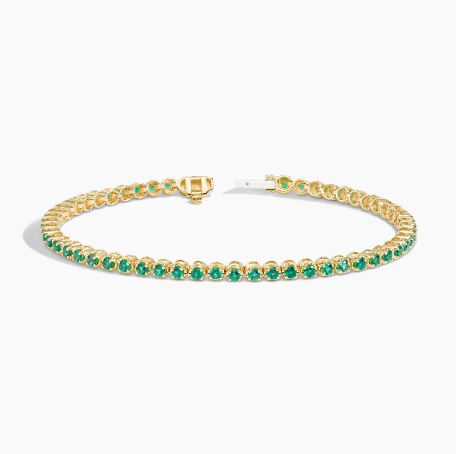 10K Gold Lab Created Emerald Tennis Chain Bracelet-3