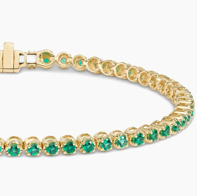 10K White Gold Lab Created Emerald Couple Tennis Chain Bracelet-4