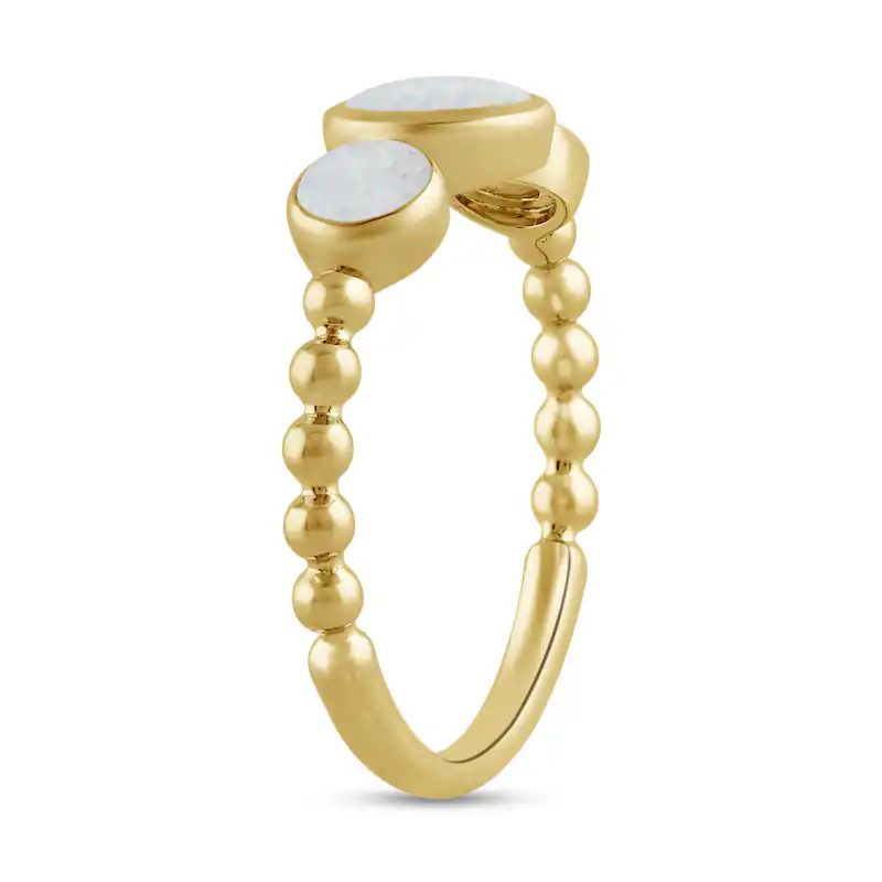 Bague personnalisée en or 10 carats avec trois perles en opale créées en laboratoire et sertie de lunette pour femme-2