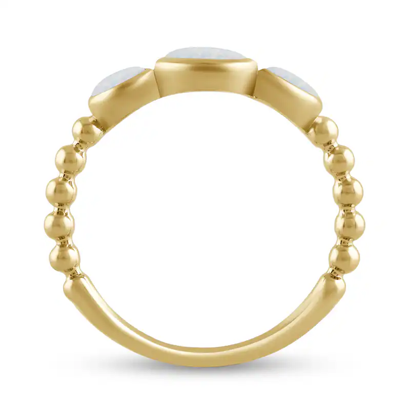 Bague personnalisée en or 10 carats avec trois perles en opale créées en laboratoire et sertie de lunette pour femme-3