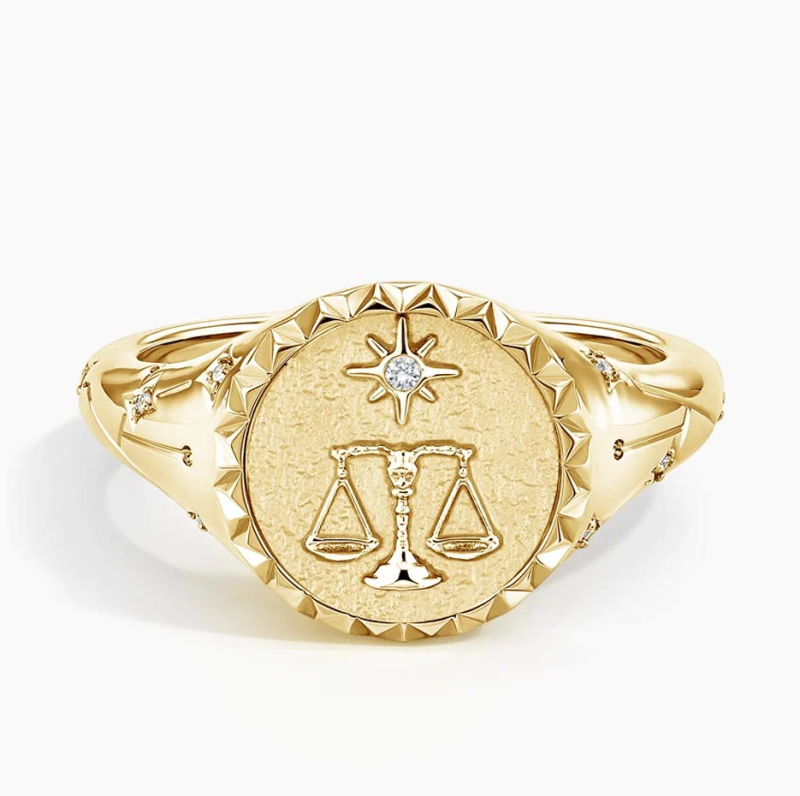 Anillo de sello de oro de 10 quilates con diamantes naturales redondos de 0,02 quilates de peso total (0,02 quilates)-1