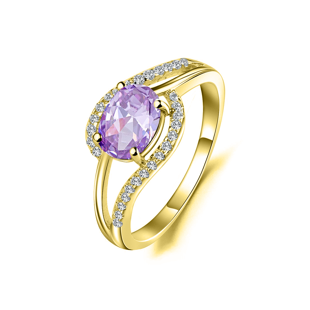 Personalisierter Geburtssteinring aus 10 Karat Gold mit hellem Amethyst-1