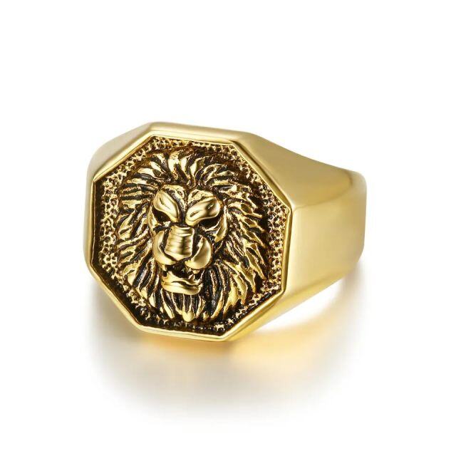 Anillo de león de oro de 10 quilates para hombre-1