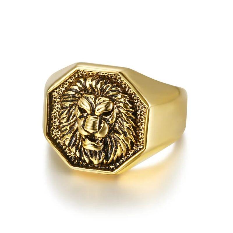 10K Gold Lion Ring for Men-17