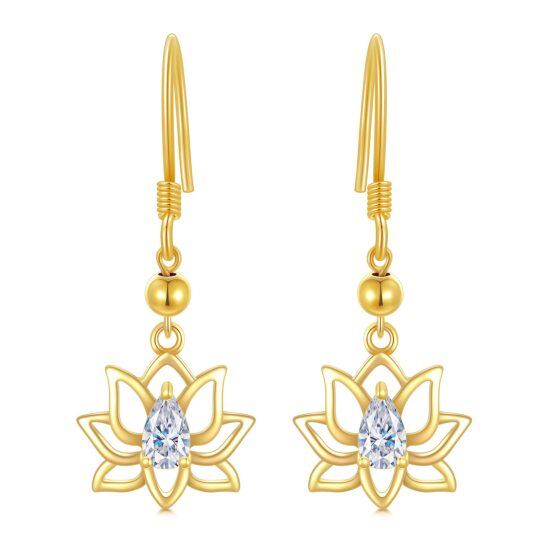 10K Gold Zircon Lotus Drop Earrings