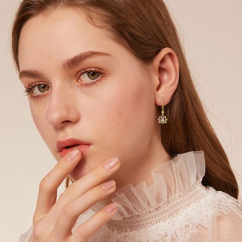 10K White Gold Cubic Zirconia Lotus Drop Earrings-2