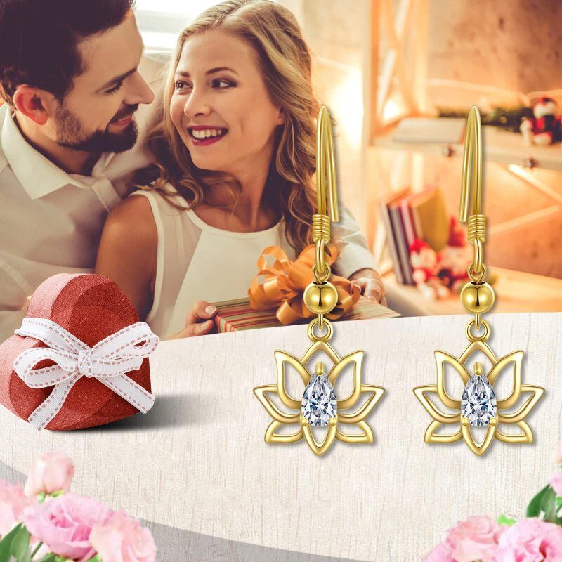 10K White Gold Cubic Zirconia Lotus Drop Earrings-3