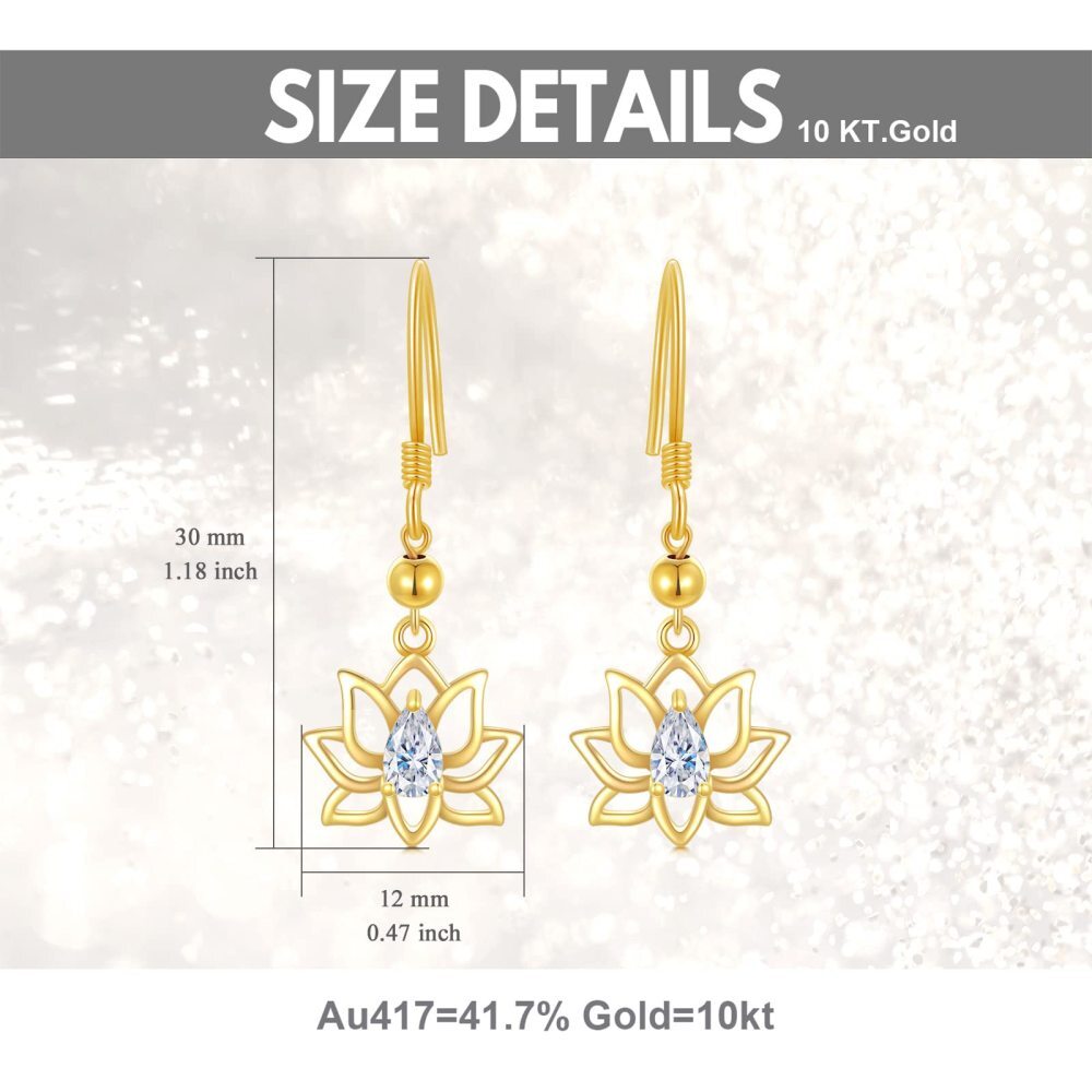 10K Gold Zirkon Lotus Tropfen Ohrringe-6