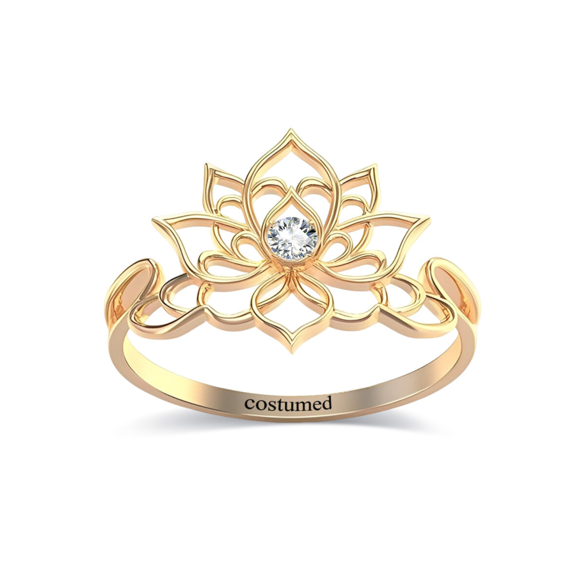 Anel Lotus com zircónias cúbicas em ouro 10K-1