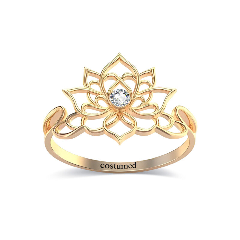 10K Gold Cubic Zirconia Lotus Ring-20