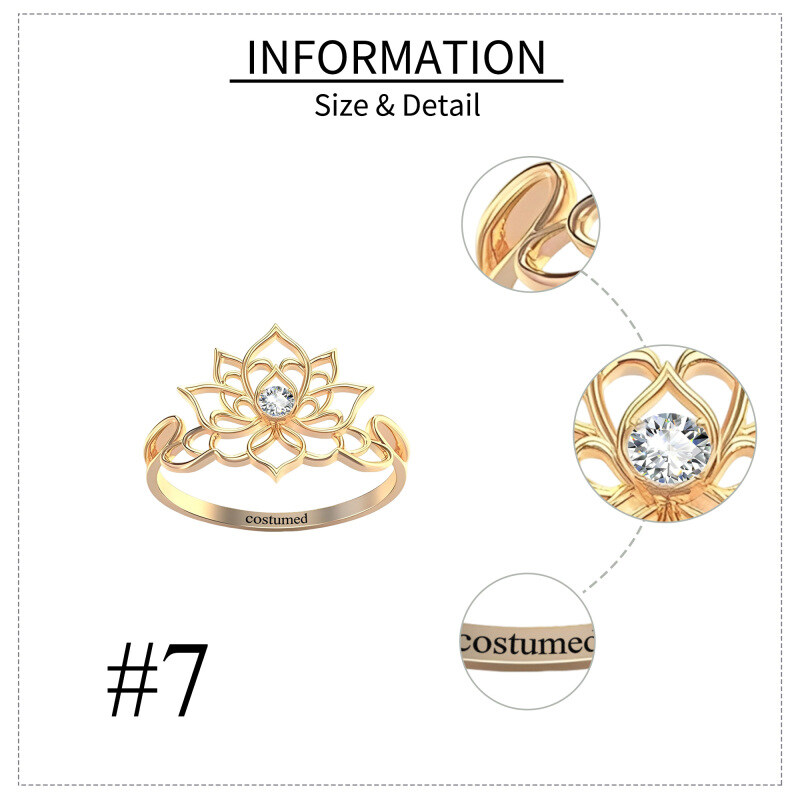 خاتم لوتس من الذهب عيار 10K ومزود بزيركونيا مكعبة-6