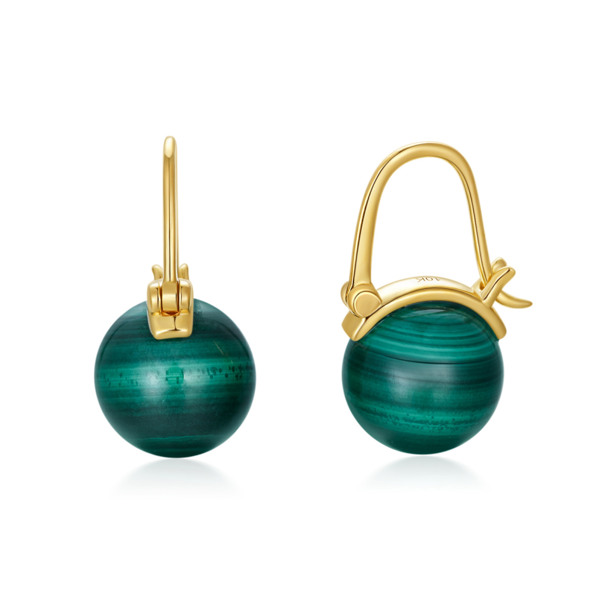 10K Gold Malachite Bead Drop Earrings-1