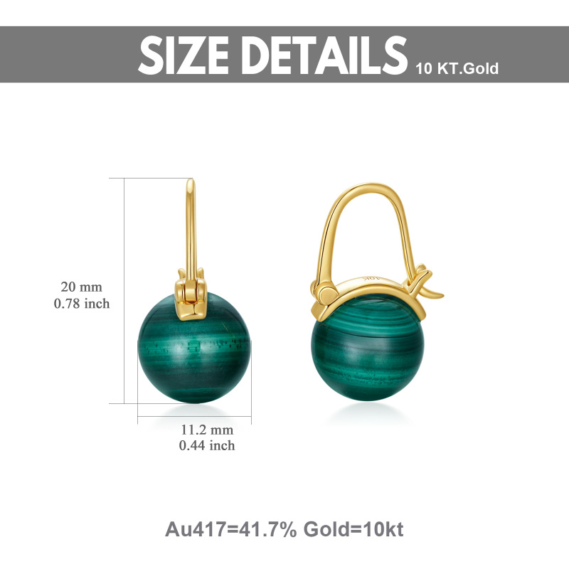 10K Gold Malachite Bead Drop Earrings-5