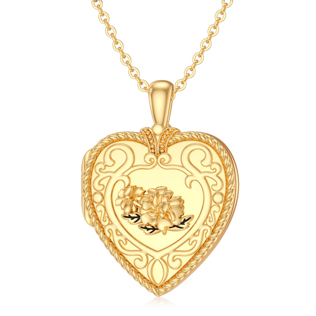 10K Gold Marigold & Heart Personalized Photo Locket Necklace-1