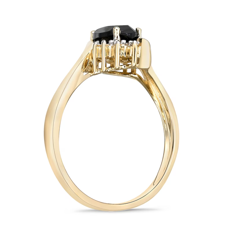 Bague personnalisée en or 10 carats avec onyx noir et diamants, bordure en étoile perlée-3