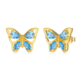 10K Gold Marquise Shaped Cubic Zirconia Butterfly Stud Earrings-16