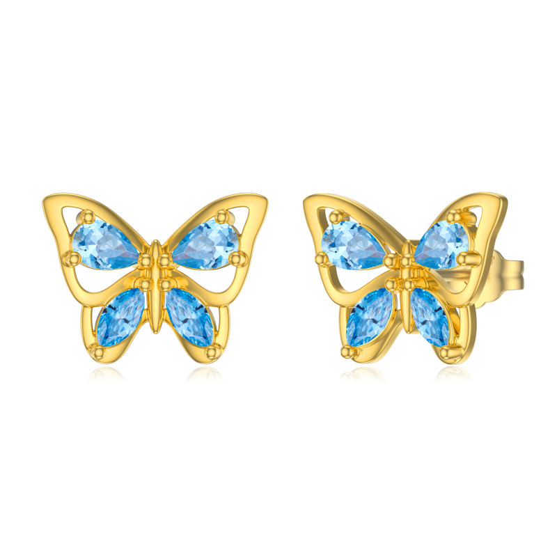 Pendientes de oro de 10 quilates con forma de marquesa de circonita cúbica y mariposa