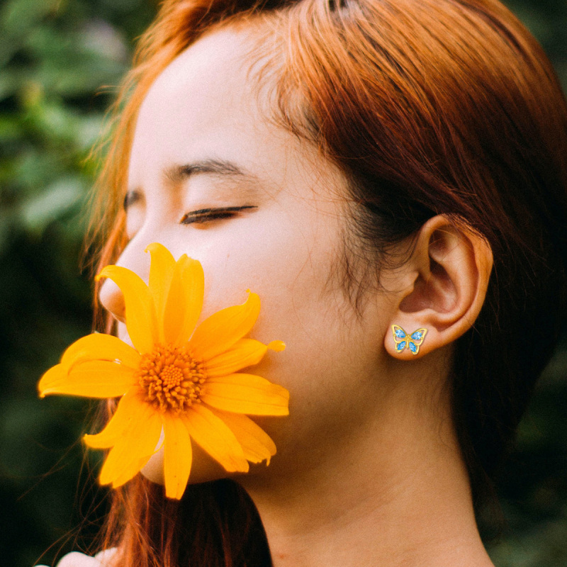 14K Gold Marquise Shaped Cubic Zirconia Butterfly Stud Earrings-2