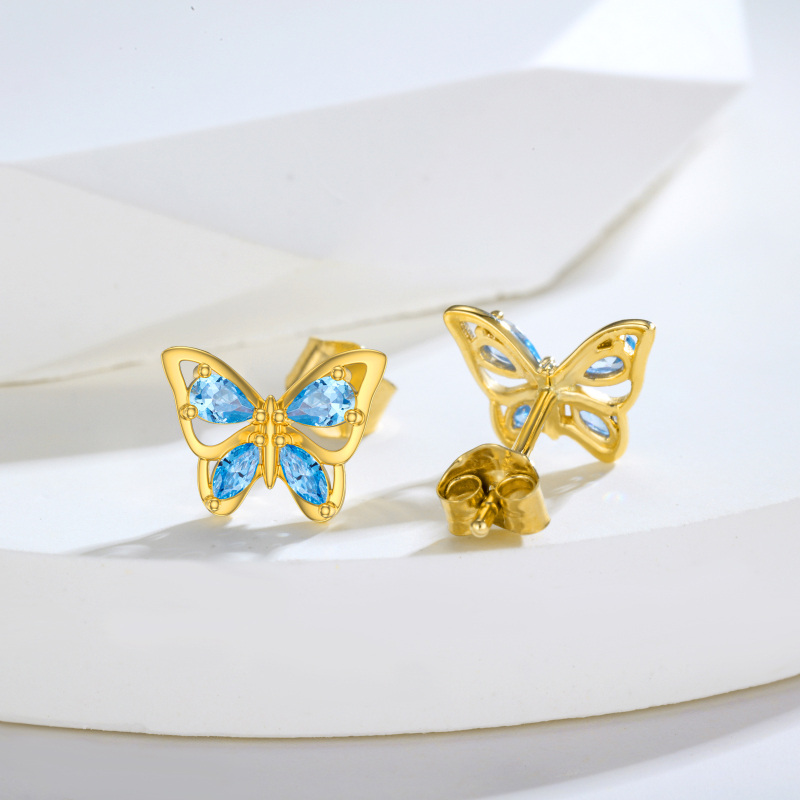 14K Gold Marquise Shaped Cubic Zirconia Butterfly Stud Earrings-4