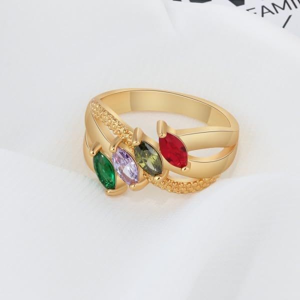 10K Gold Marquise Shaped Cubic Zirconia Personalized Name Birthstone Ring-2