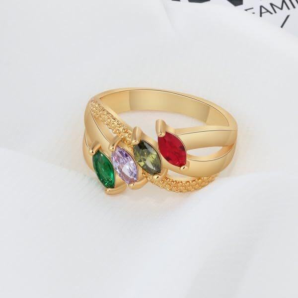 Anillo de piedra natal con nombre personalizado y circonita cúbica en forma de marquesa de oro de 10 quilates-2