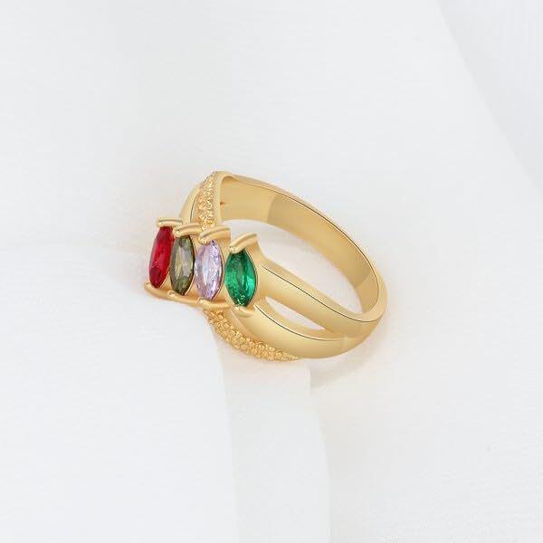 Anillo de piedra natal con nombre personalizado y circonita cúbica en forma de marquesa de oro de 10 quilates-3