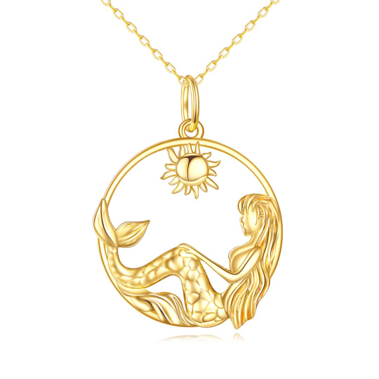 Collana con ciondolo a forma di coda di sirena e sole in oro 10K