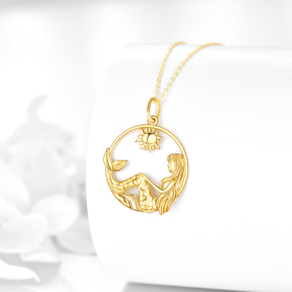 10K Gold Mermaid Tail & Sun Pendant Necklace-3