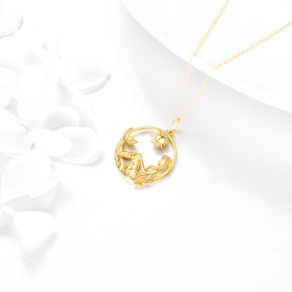 10K Gold Mermaid Tail & Sun Pendant Necklace-4