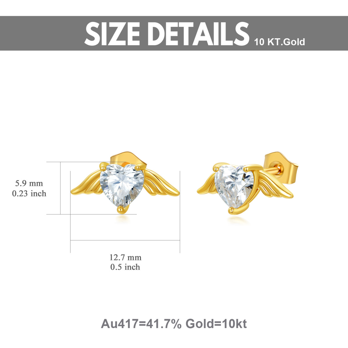 10K Gold Moissanite Angel Wing Stud Earrings-3