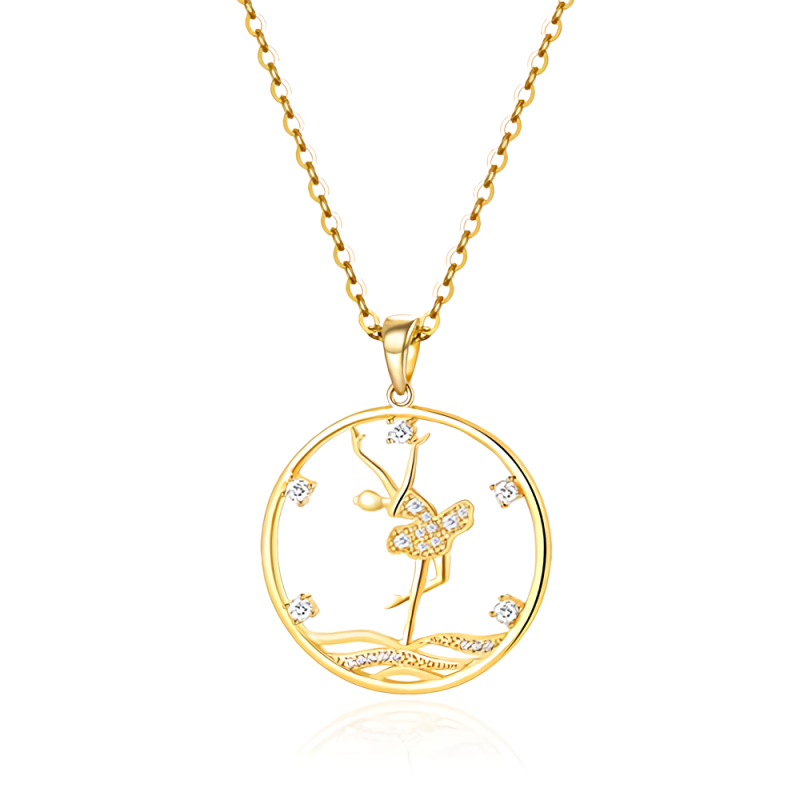 10K Gold Moissanite Ballet Dancer Pendant Necklace-3