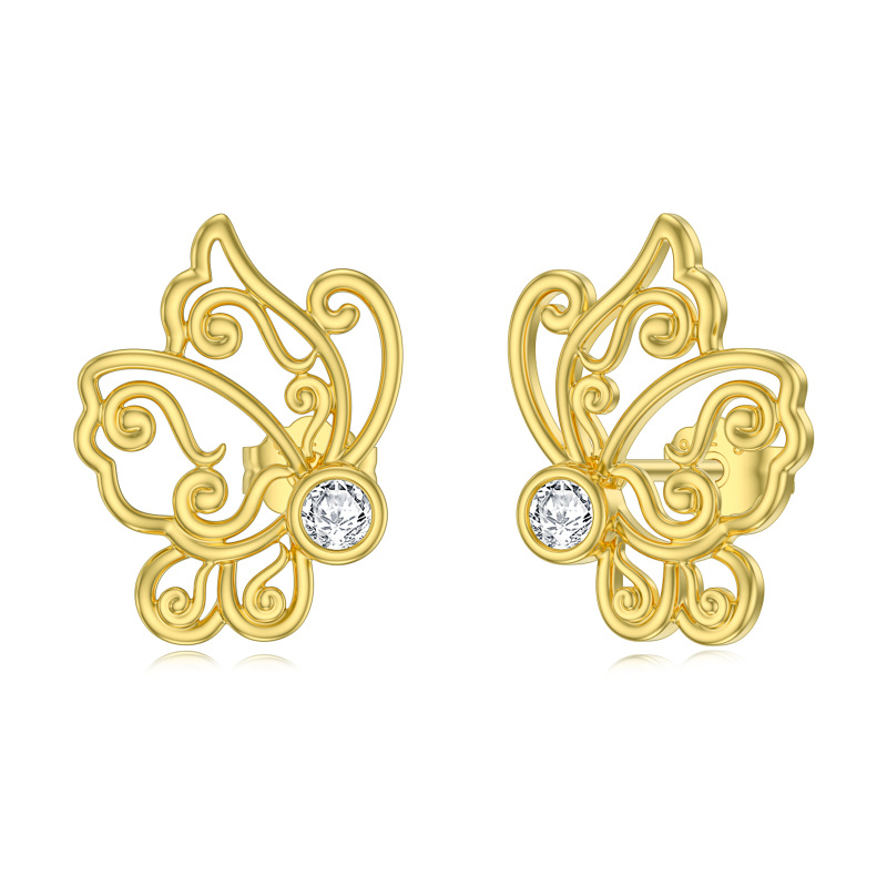 10K Gold Moissanite Bead Stud Earrings-2