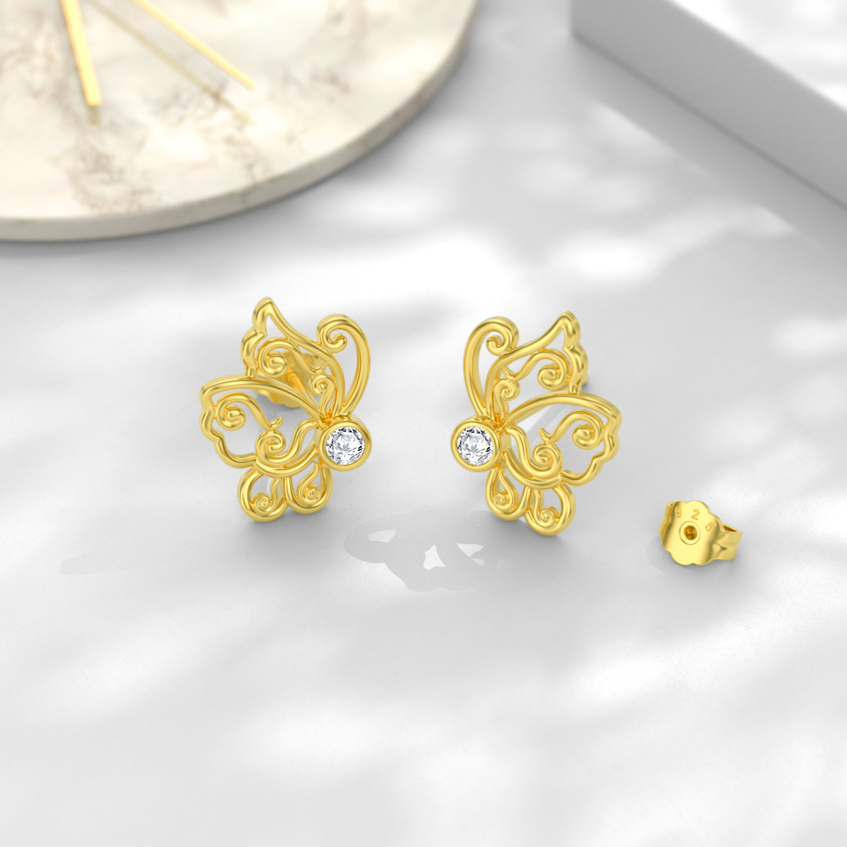 10K Gold Moissanite Bead Stud Earrings-4